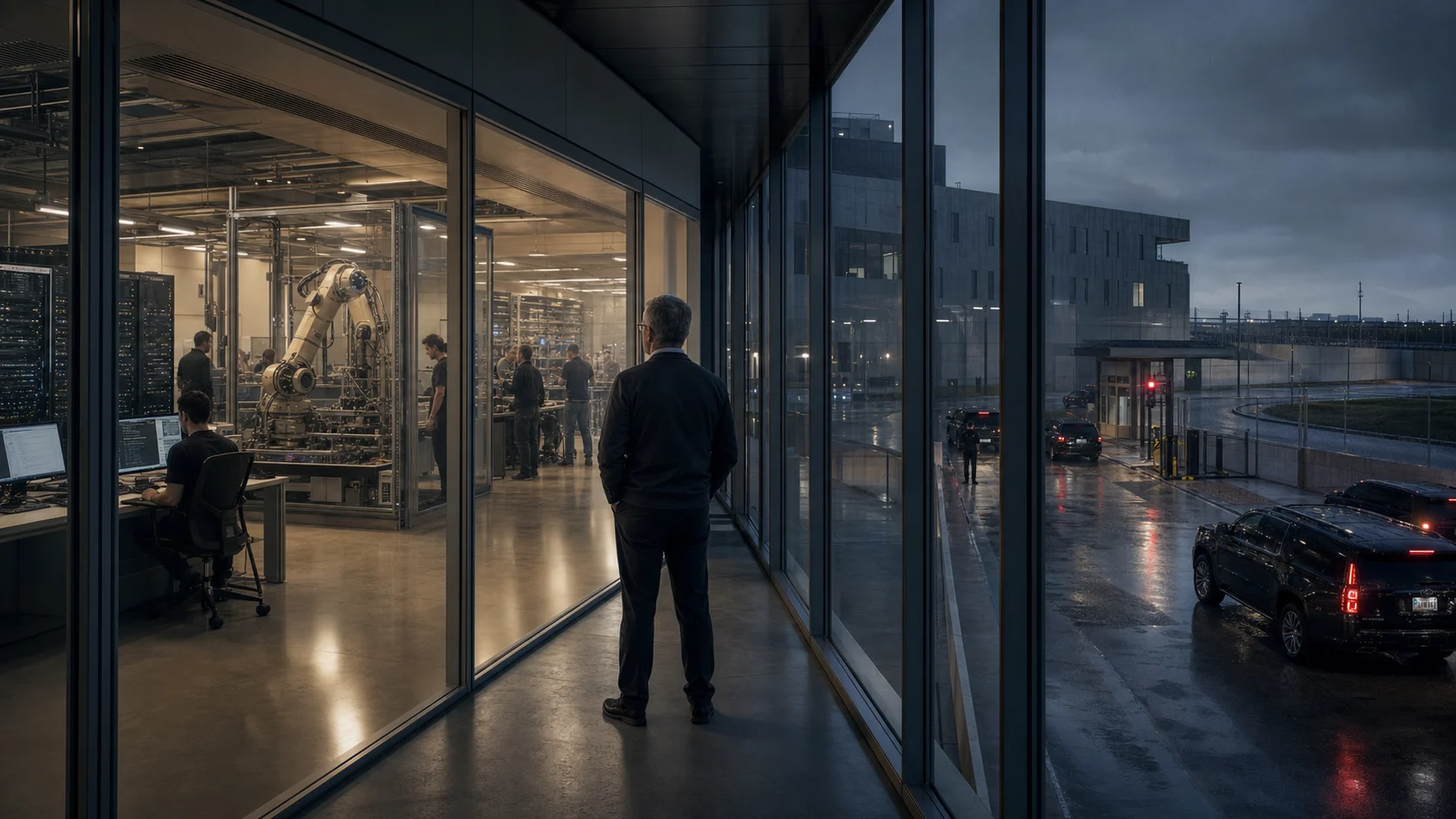 An AI research facility separated from a government motorcade