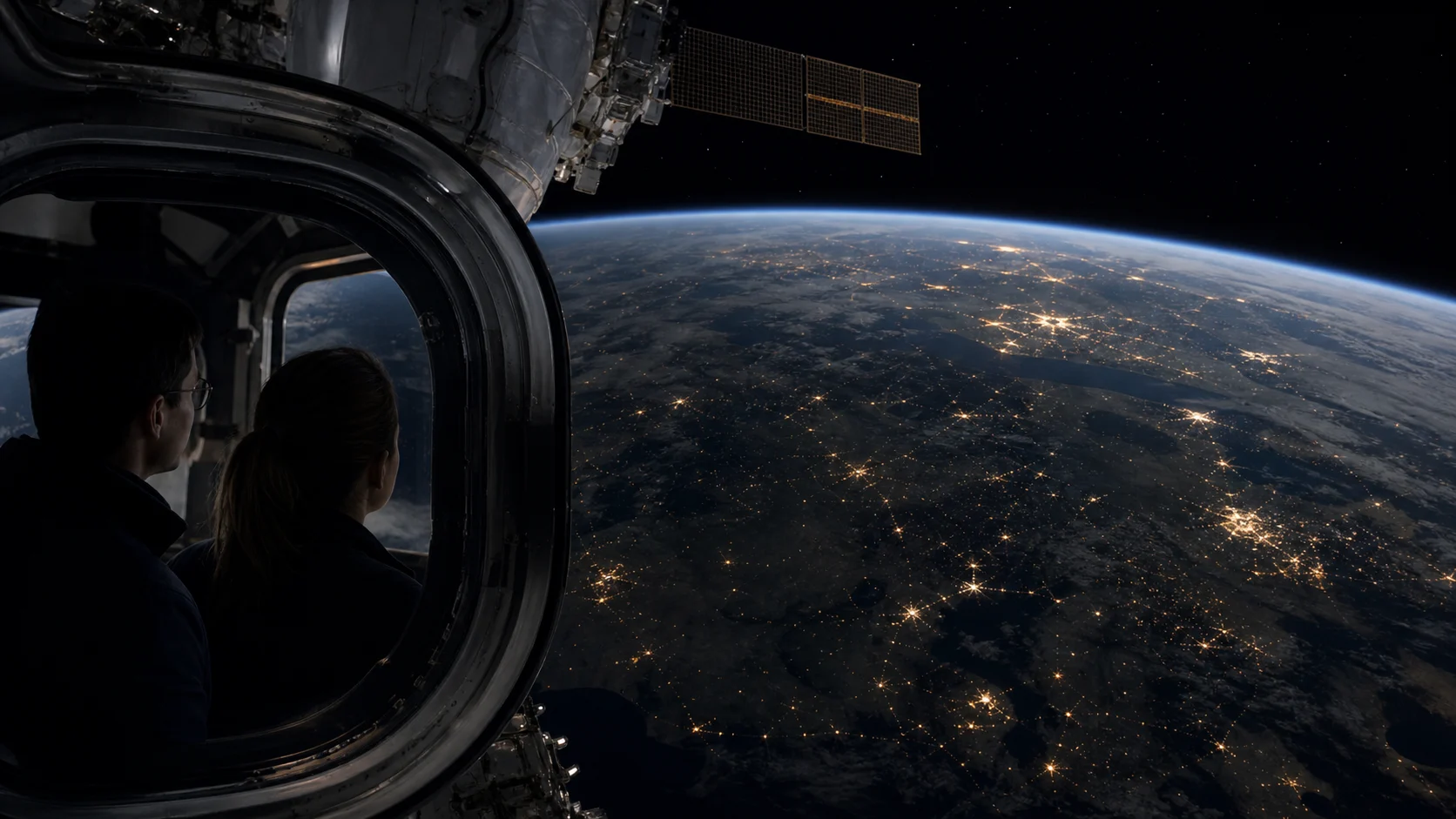 Earth at night seen from an orbital observation window