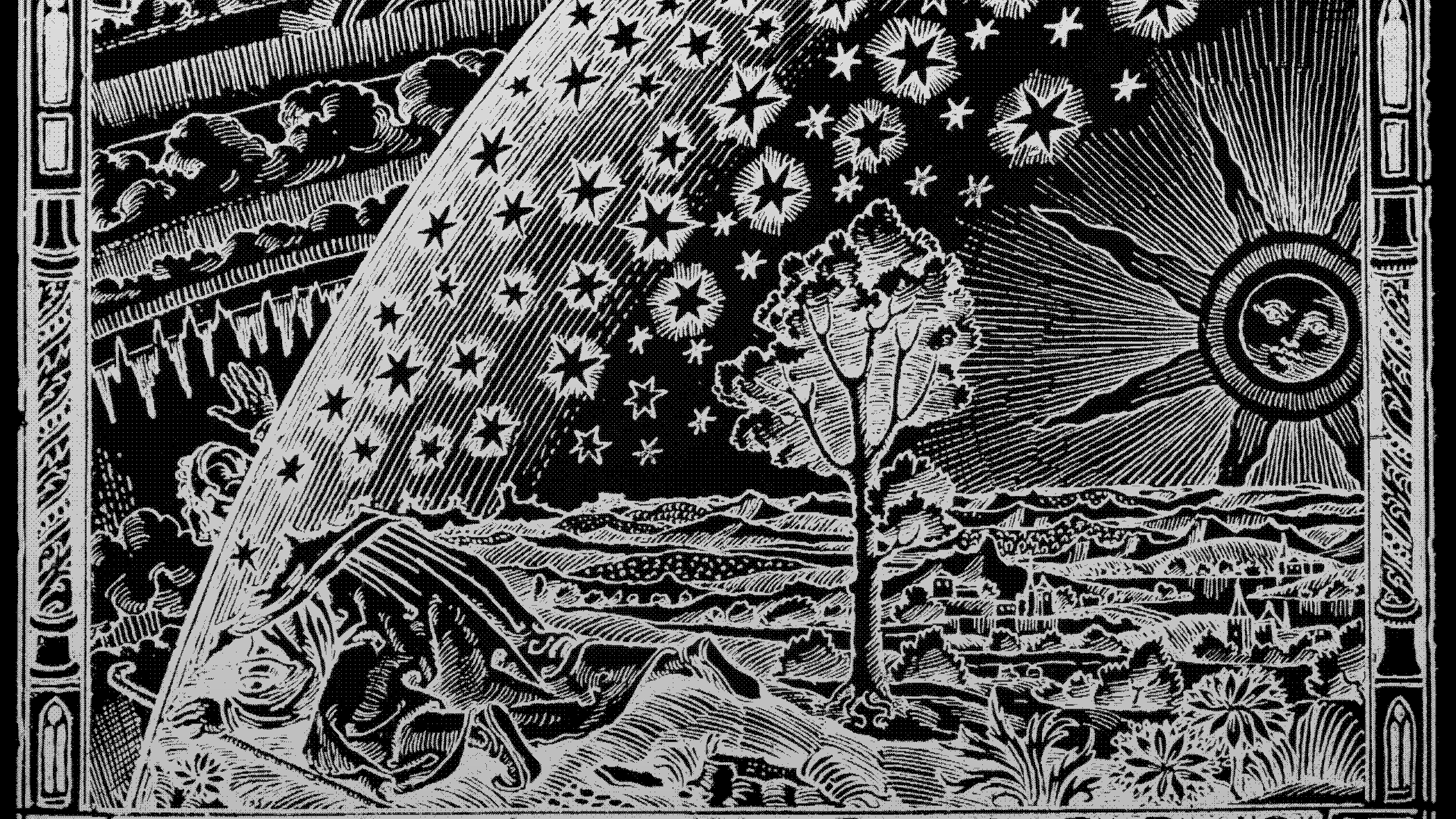 Flammarion wood engraving — traveller pierces the celestial sphere